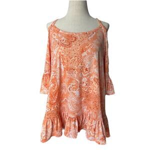 NWT Michael Kors Paisley Floral Cold Shoulder Ruffle Sleeve Blouse P/L Boho Chic